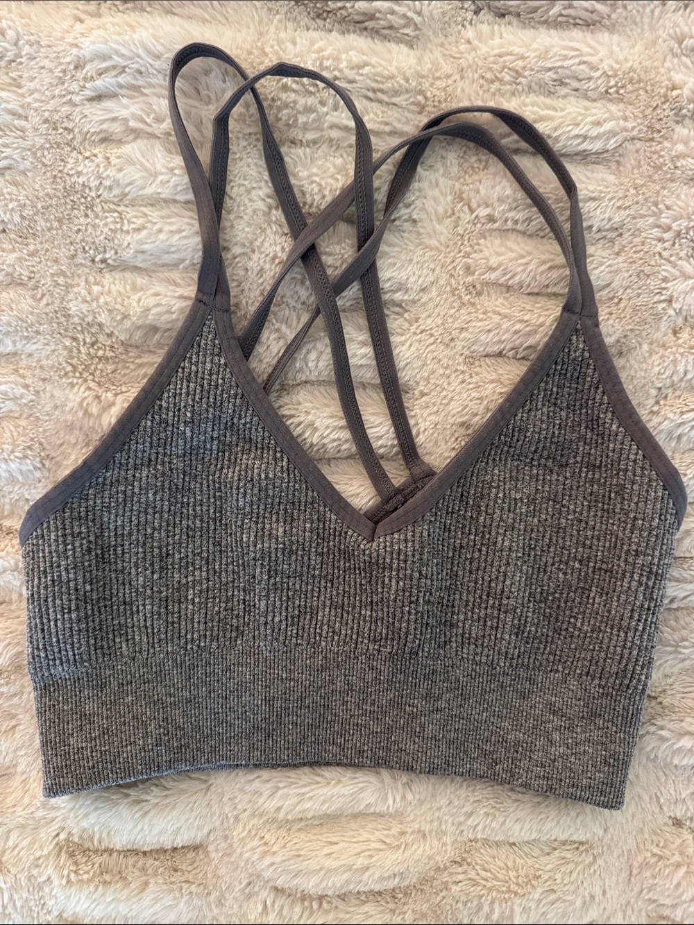 aerie Charcoal Ribbed Strappy Bralette